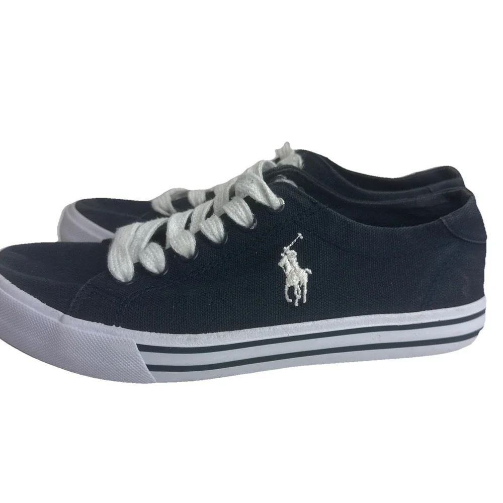 Polo Ralph Lauren Youth 4 Navy Blue Canvas Sneakers Casual‎ Shoe Preppy Academia